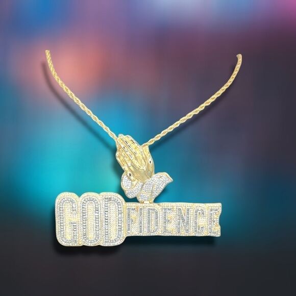 14K Bi-Color Gold Finish Godfidence & Free 24" x 3mm Rope Chain - Picture 6 of 7